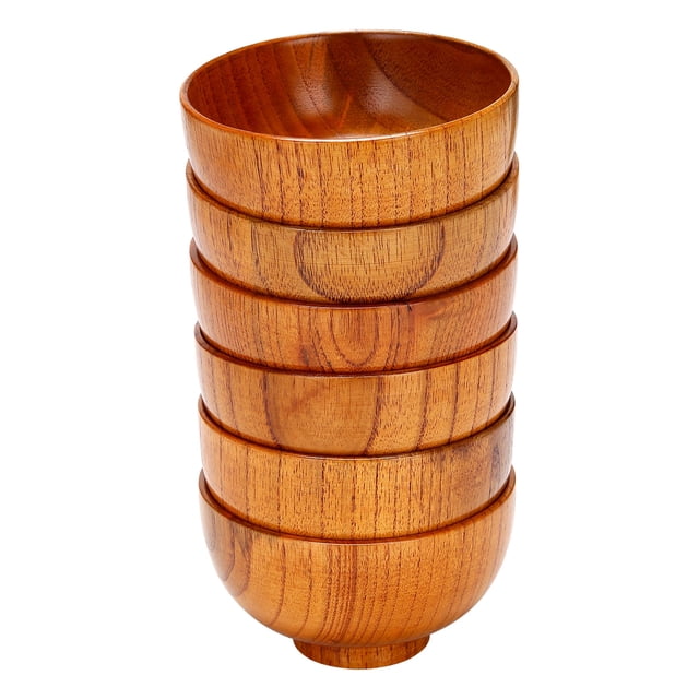6 Piezas de Madera para Servir Vajilla Arroz, Sopa, Salsa, Café, Té, DecoracióN, Ensaladera Madera, Juego Cubiertos Cocina