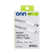 onn 6ft Lightning to USB-C Braided Charging Cable, MFI Certified, Fast Charging, White