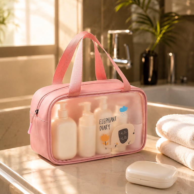 cute clear travel makeup bag Travel Carry on Bag for Women, Cute Clear Bag, Clear Makeup Bag, Waterproof  Toiletry Bag, 10X6X4 Inch Medium Cartoon Printed Transparent Pvc Makeup