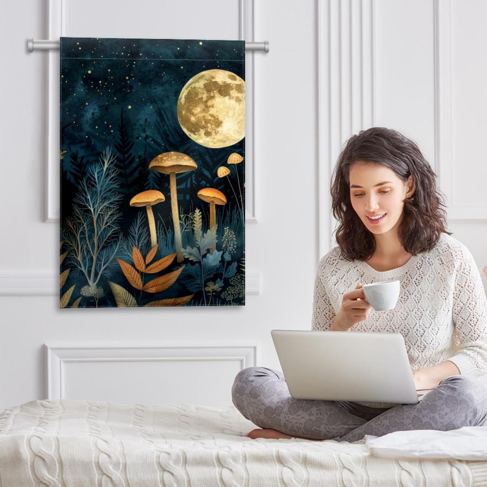 Mushroom Moon Vintage Boho Night Plants Leaves Double Sided Garden Flag Decorative Weather Resistant Yard Flag, Large DIY Vertical Flag for Farmhouse Patio Lawn, 28x40 Inch