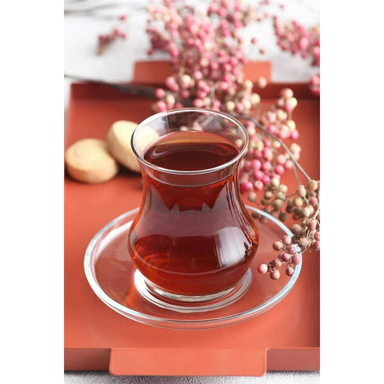 Turkish tea glasses and saucers, clear cut 130 ml, 6+6 pcs