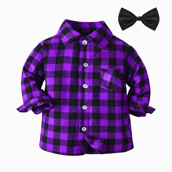 NLOMOCT Toddler Boys Dress Shirt Boys and Toddlers Long Sleeve Flannel Button Down Shirt Purple,4-5 Years
