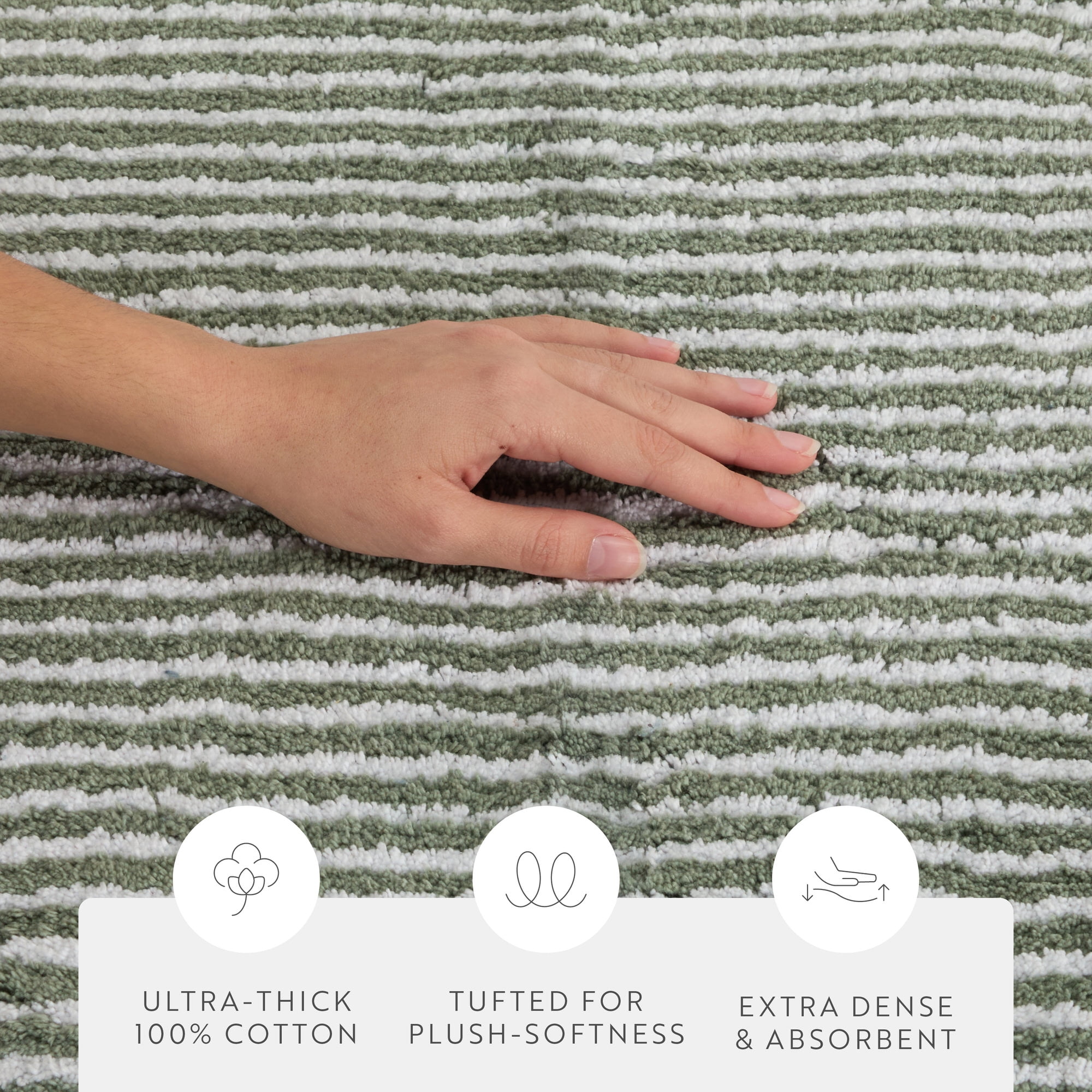 Noble Linens Pinstripe Cotton Bath Mat, 24 in x 17 in, Sage