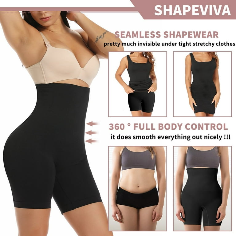 SHAPEVIVA Seamless High Waist Shapewear Short - Anti Chafing Thigh Slimmer  - Tummy Control Butt Lifting Postpartum Power Short 