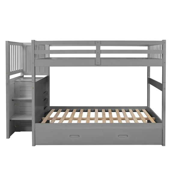 Full over Full Bunk Bed with Twin Size Trundle, Gray (old sku: LT000126AAE )