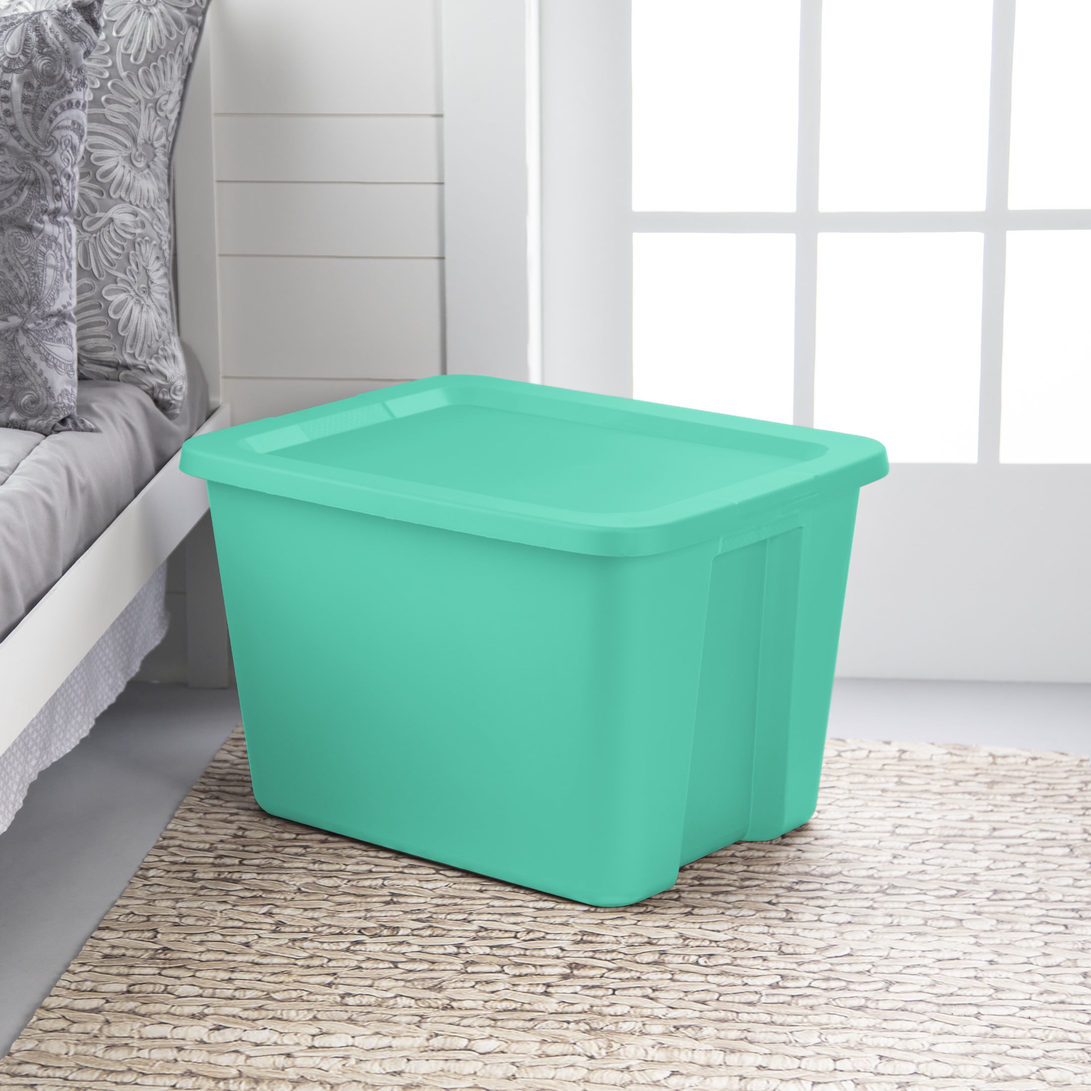 Sterilite 18 Gallon Tote, Plastic Storage Bin with Snap-on Lid, Teal