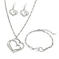 thumbnail image 3 of OPOLSKI 1 Set Necklace Bracelet Earrings Hollow Out Double Heart Pendant Jewelry Set Silver, 3 of 8
