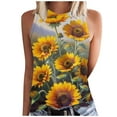 thumbnail image 2 of Aloohaidyvio Tank Tops for Women,Women's Summer Sunflower Print Basic Tank Tops 2024 Round Neck Soft Casual Loose Sleeveless Shirts, 2 of 5