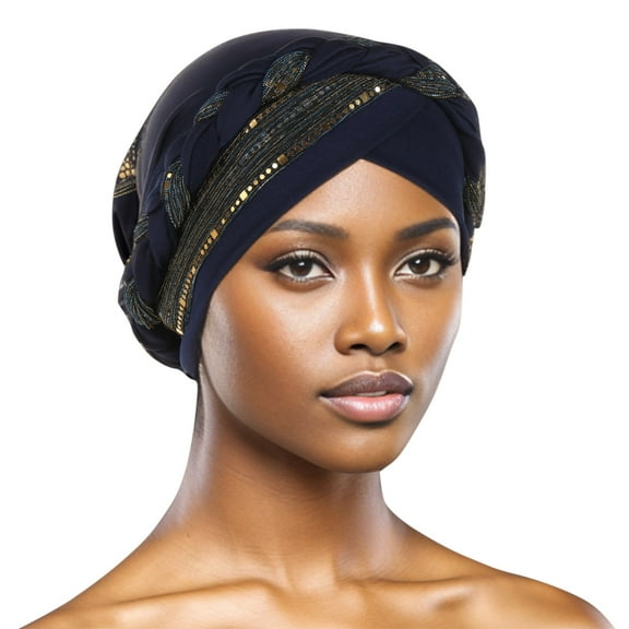 Ediodpoh Head Hat Cap Ethnic Bohemian Floral Hair Cover with Sequins Braids for Women Fashion Turban A