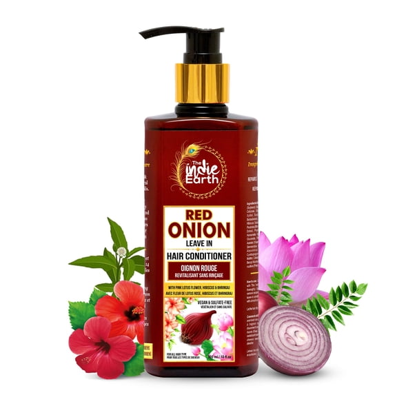 The Indie Earth Red Onion Leave-in Hair Conditioner with Pink Lotus Flower, Hibiscus, Bhringraj & other 14  Premium Herbs, Gives Luxurious Nourishment to Extremely Dry, Damaged & Rough Hairs & Scalp