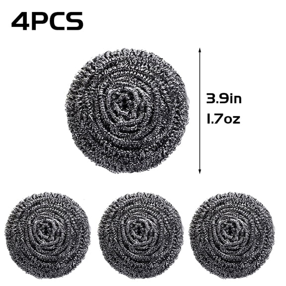 4 Pack 3.9 Inch 1.76oz Stainless Steel Wool Scrubbers, Heavy Duty Metal Scouring Pads for Kitchen Bathroom Household Cleaning