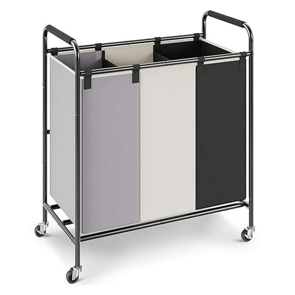 3 Section Laundry Sorter Cart, Heavy Duty Hamper with Wheels - Laundry Basket Organizer for Dirty Clothes, Bedroom, Laundry Room