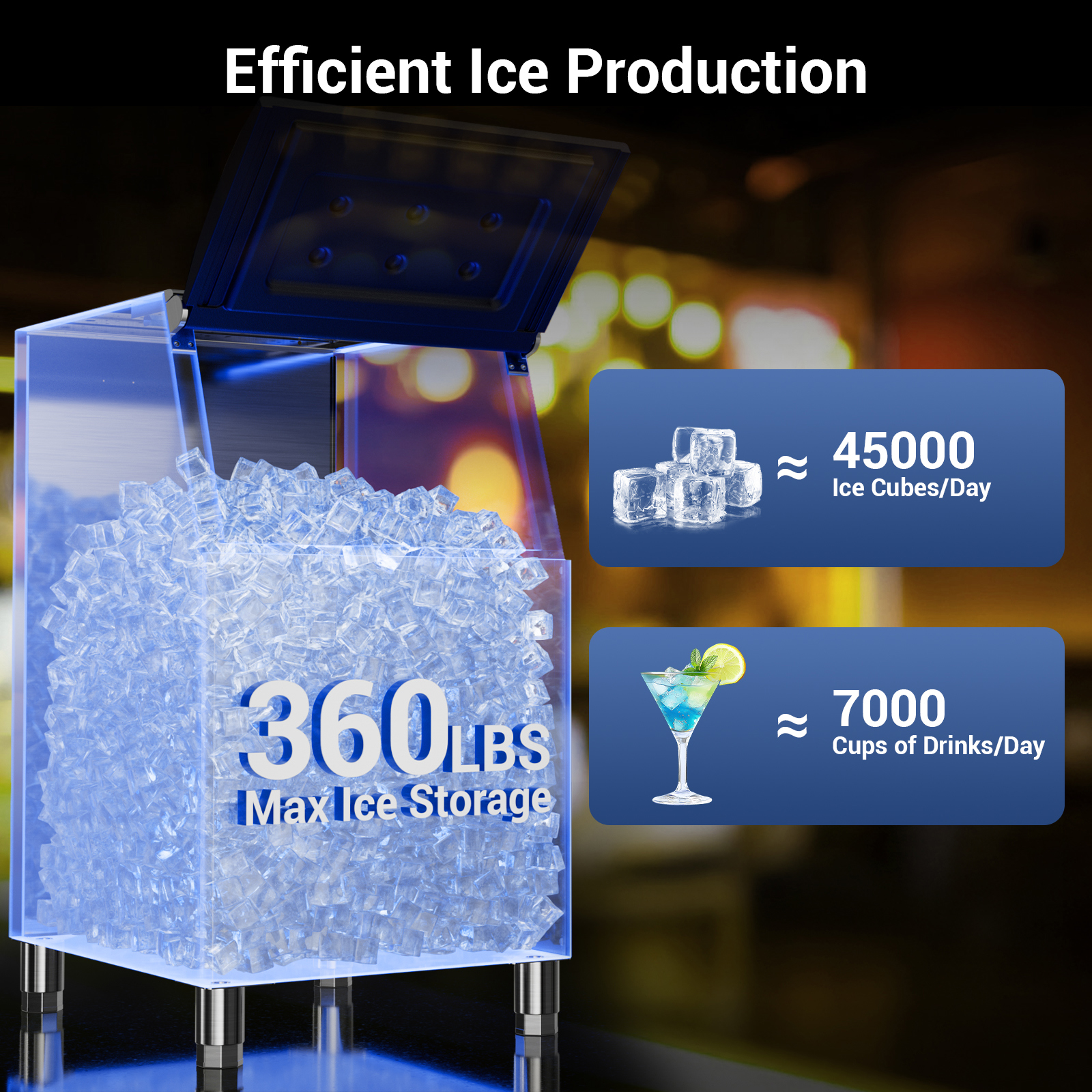 Joreek Commercial Ice Maker Machine 550lbs/24H Stainless Steel, with 360LBS Storage Bin, Industrial Ice Machine, Ice Ready in 5-15min, Perfect for Bars,Cafes