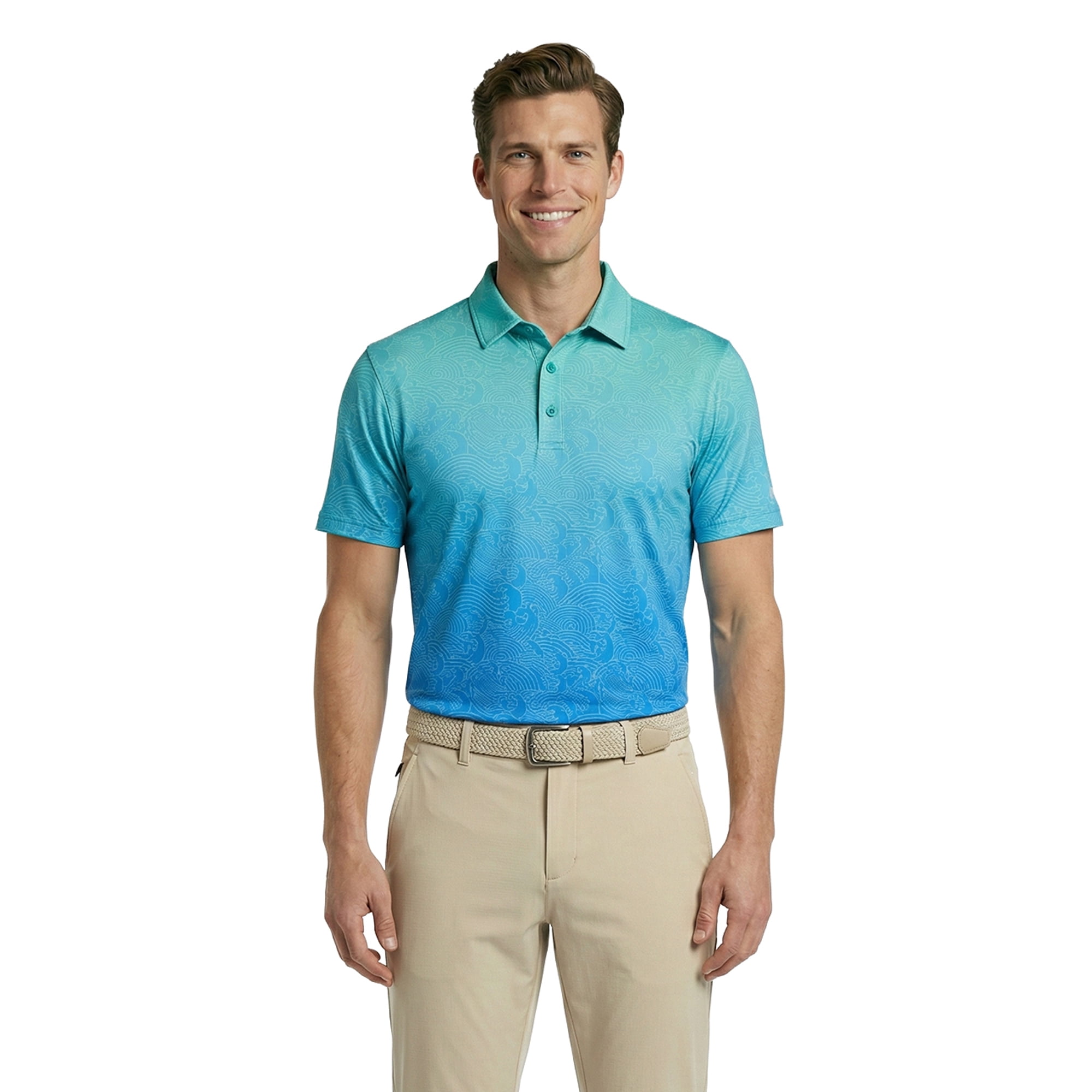 Birdie Bound Men's & Big & Tall Men's Ombre Waves Print Polo Shirt, Sizes XS-4XLT