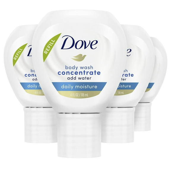Dove Concentrate Refill 4 Count For Instantly Soft Skin And Lasting Nourishment Daily Moisture Refill For Use Reusable Bottle 4 Fl Oz (Makes 16 Fl Oz Of Body Wash) Packaging May Vary