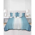 thumbnail image 2 of Quilts Twin Size Bedding Set, Aqua Blue Striped Lightweight Quilted Comforter, Blue White Ombre Farmhouse Gradient Soft Reversible Bedspread Coverlet with Pillow Covers for All Season, 68" x 86", 2 of 7