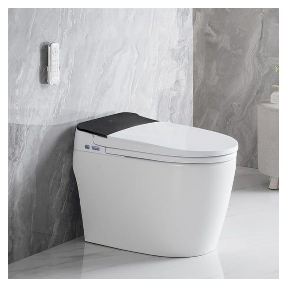 Elongated Smart Toilet with Elongated Heated Bidet Seat, Intelligent Toilet with Bidet Built-in, Feet Sensor,Auto Open/Close Seat, Off Seating AUTO Flush, Night Light, Warm Water & Dryer,White