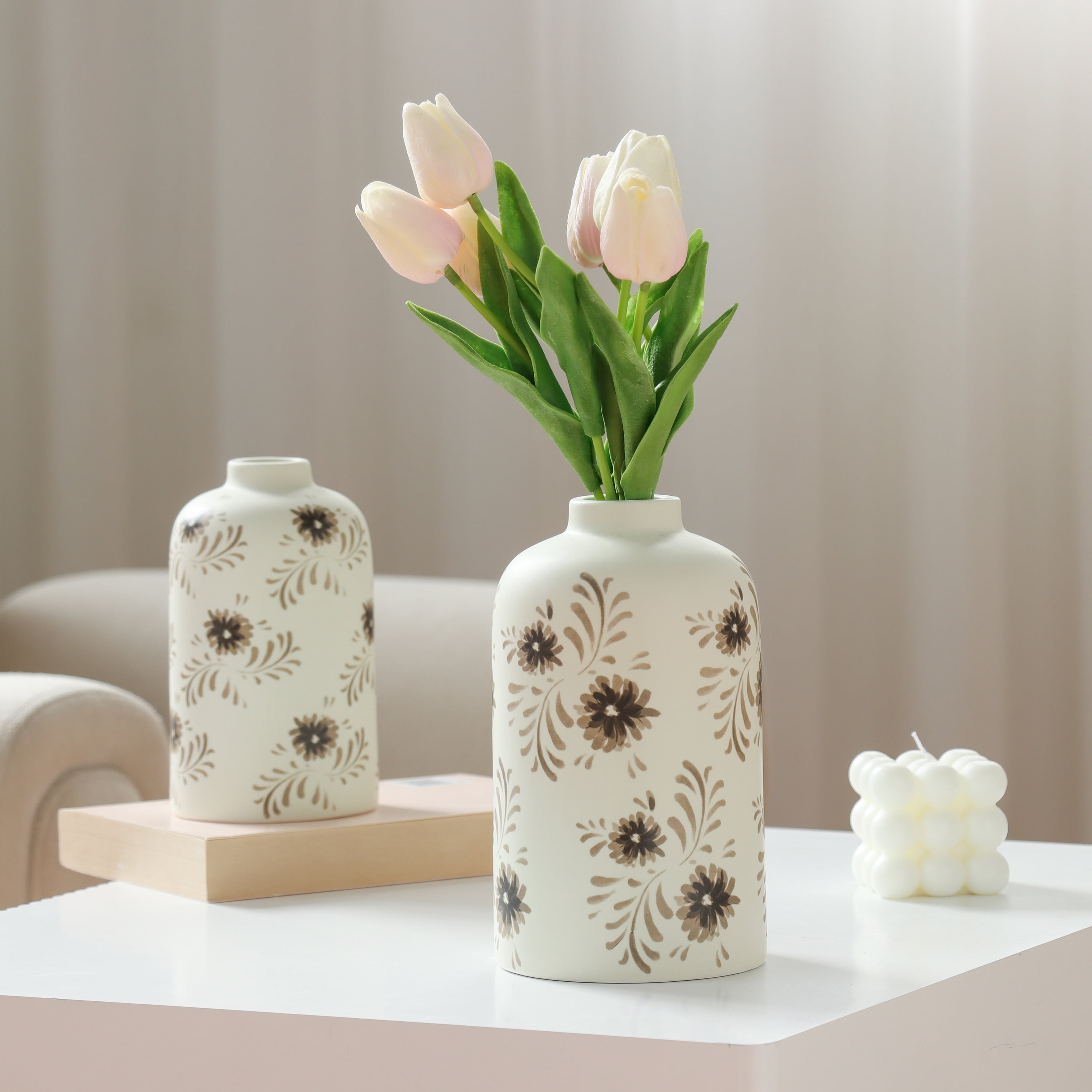 Mainstays By Becky G. & Alejandra Tall 7.6" White Flower Decorative Ceramic Vase