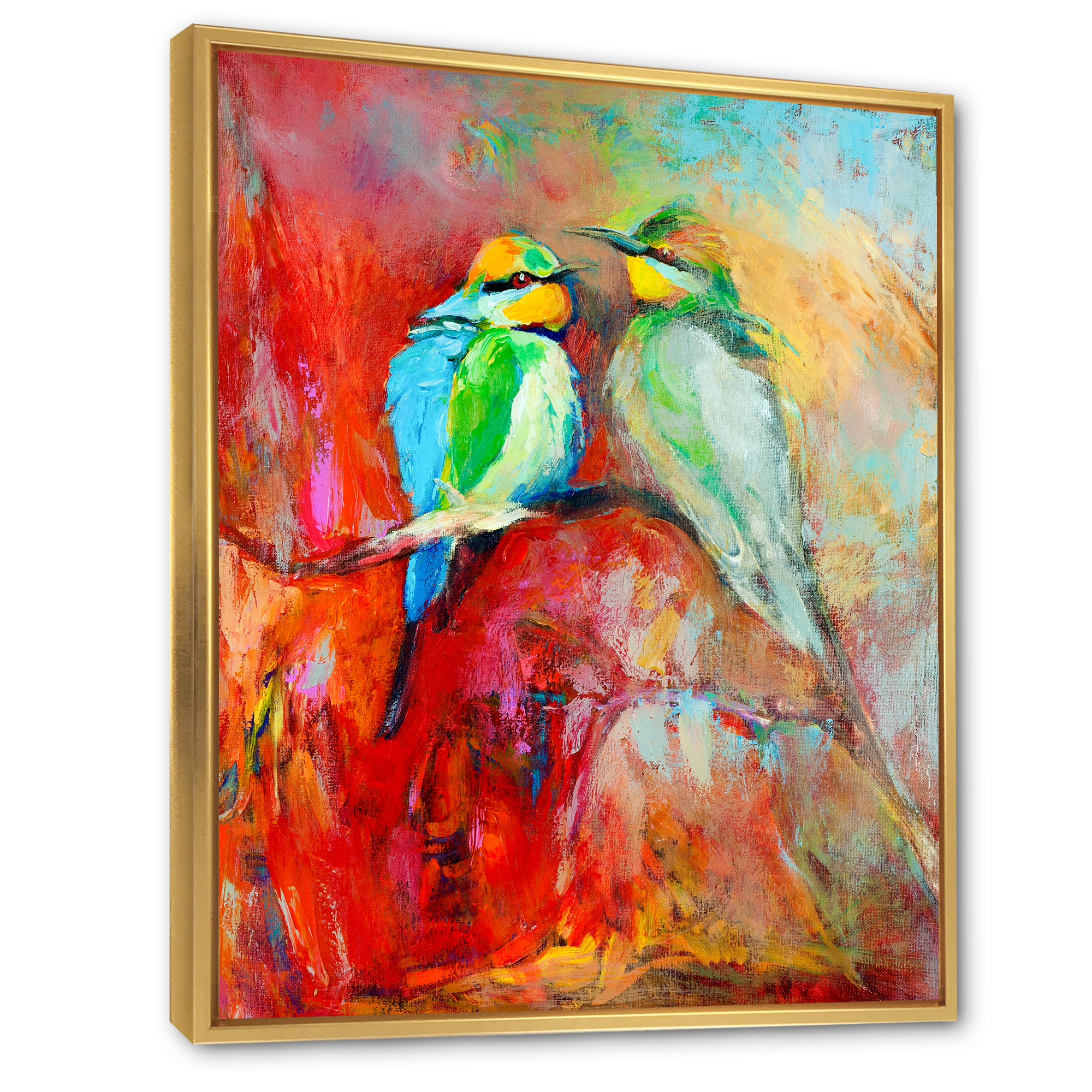 Blue Tailed Bee Eaters Sitting On A Branch 30 in x 40 in Framed Painting Canvas Art Print, by Designart