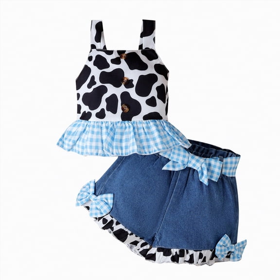 Ccpelsie Girls Summer Outfits Cute Sleeveless Top High Waisted Short Sets with Pockets Teen Girl Clothes(Blue,3-4 Years)