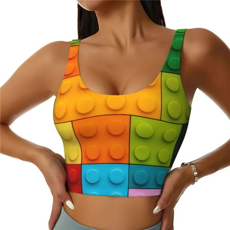 Matuu Colorful Building Blocks for Women s Sports Bra - Soft  Comfortable and Breathable Sports Vest for Yoga  Fitness  and Dance-Large
