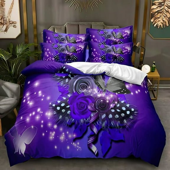 YJHDM Butterfly Bedding Set 3D Women Girls Down Duvet Cover Pillowcase 2/3pcs for US Full Size Bed