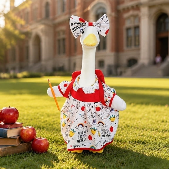 Return To School Season Goose Outfit, 23 Inch Lawn Goose Costume, Outdoor Garden Decor, Porch Statue Dress, Back To School Yard Decoration