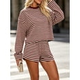 thumbnail image 3 of Women's Striped Long Sleeve Top and Shorts Set Casual Two-Piece Loungewear Outfit, 3 of 5