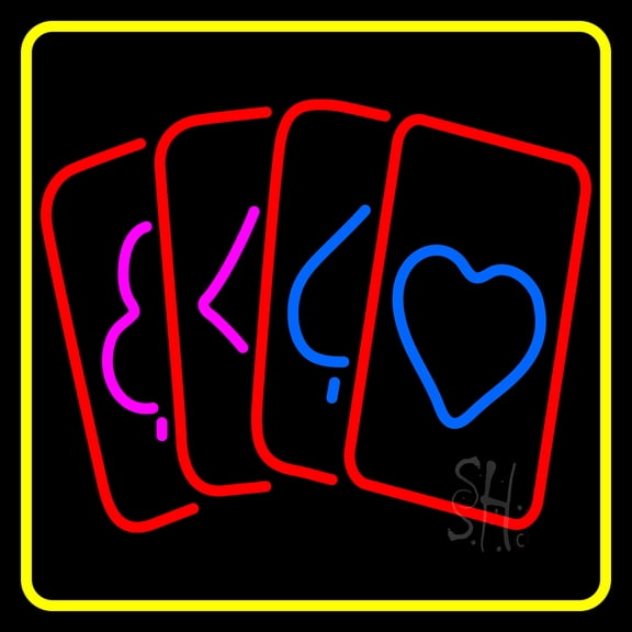 Poker Cards Icon 2 LED Neon Sign 24 x 24 - inches, Black Square Cut Acrylic Backing, with Dimmer - Bright and Premium built indoor LED Neon Sign for wall décor, arcarde, and storefront.