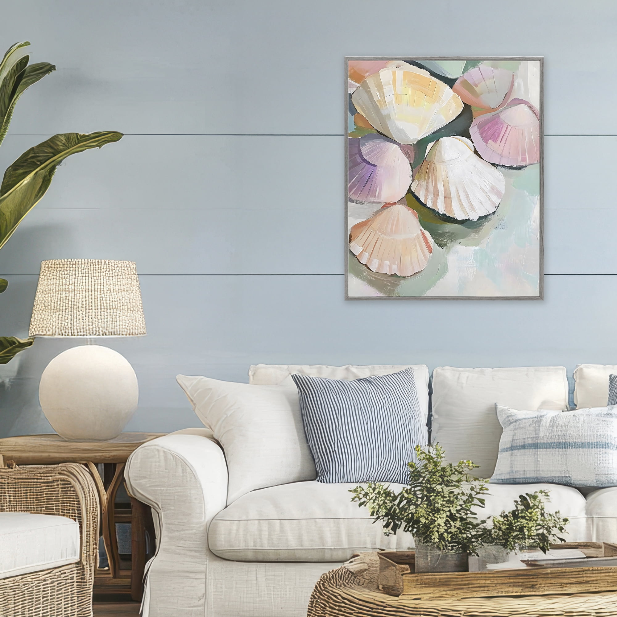 Stupell Industries Pink Seashells Marine Collection Gray Framed Giclee Art, design by The Prints Vibe