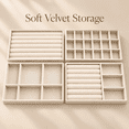 thumbnail image 2 of 4-Pack Jewelry Tray Drawer Organizer, Stackable Velvet Jewelry Storage Trays for Rings, Earrings, Necklaces and Bracelets, Beige, 8.27 x 4.92 in, 2 of 8