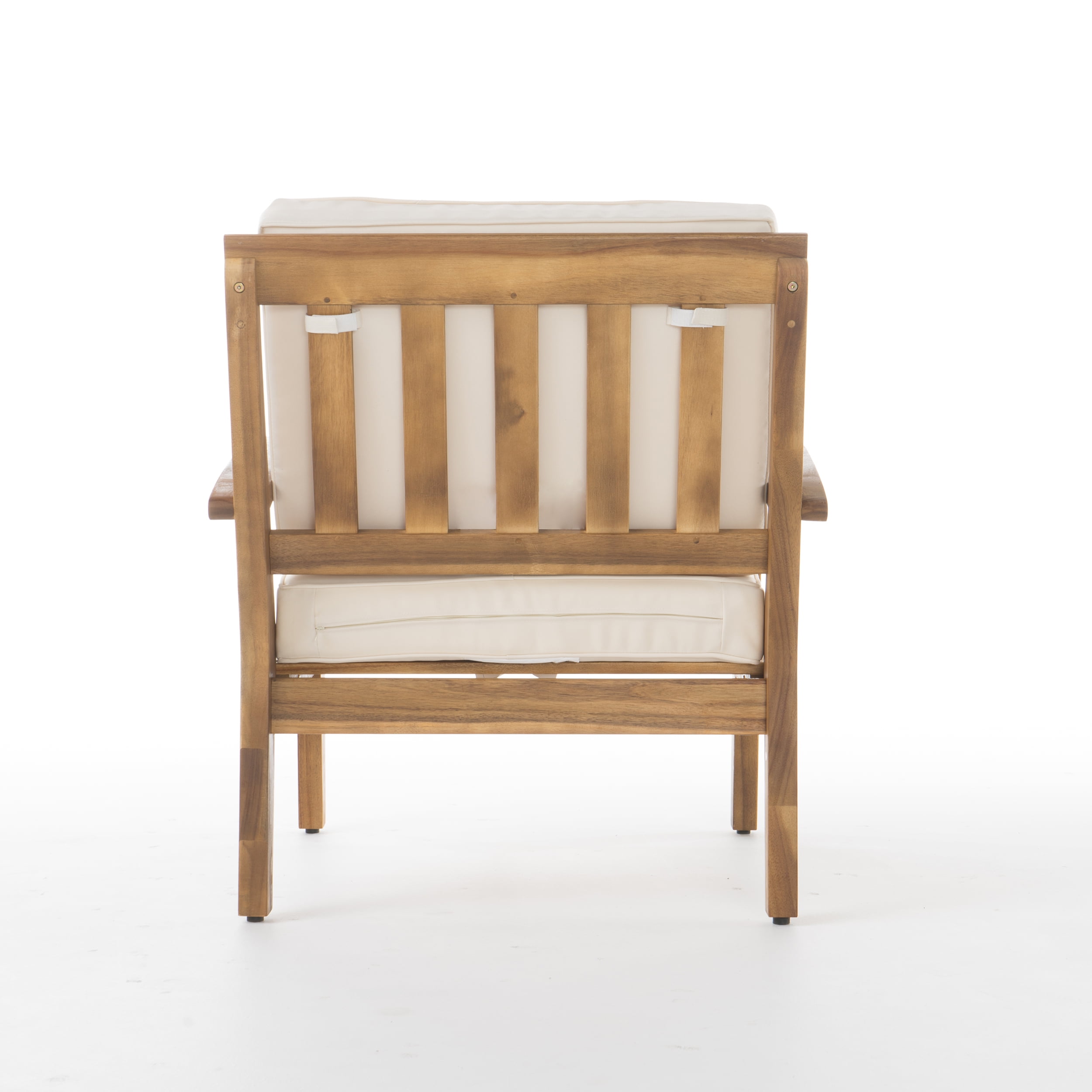 Noble House Aletta Outdoor Teak Finish Wooden Club Chairs with Cushions, Beige Set of 4