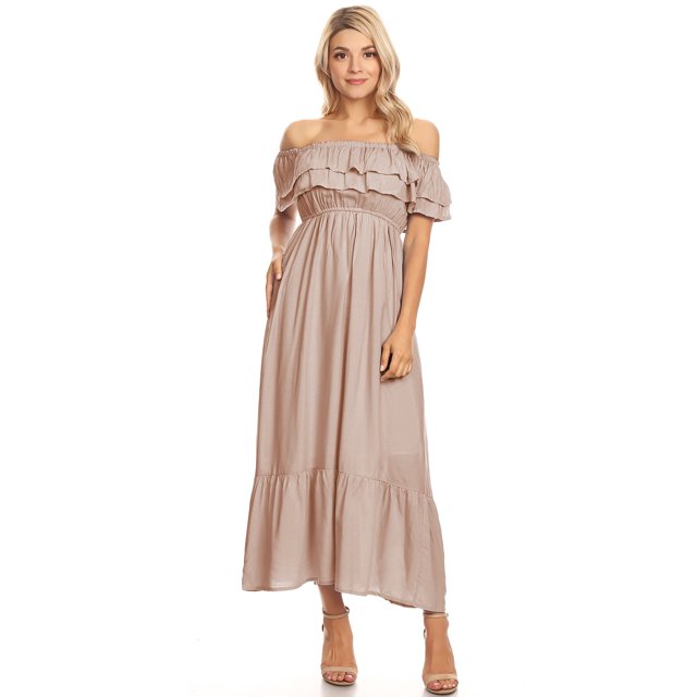 Women's Boho Peasant Dress Off Shoulder Short Sleeve Ruffle Maxi Dresses