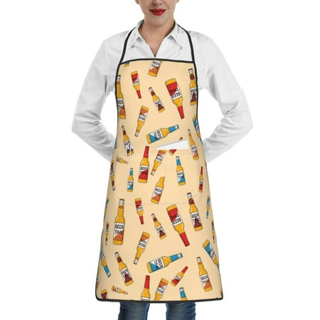 

Qekee Beer Time Print Adjustable Bib Apron Resistant with Pocket Cooking Kitchen Aprons for Women Men Server Chef Apron