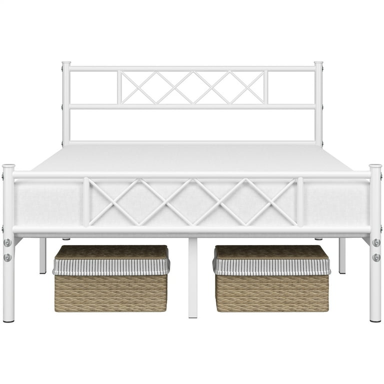 Yaheetech Metal Platform Bed Frame with Headboard and Footboard, Queen Size, White