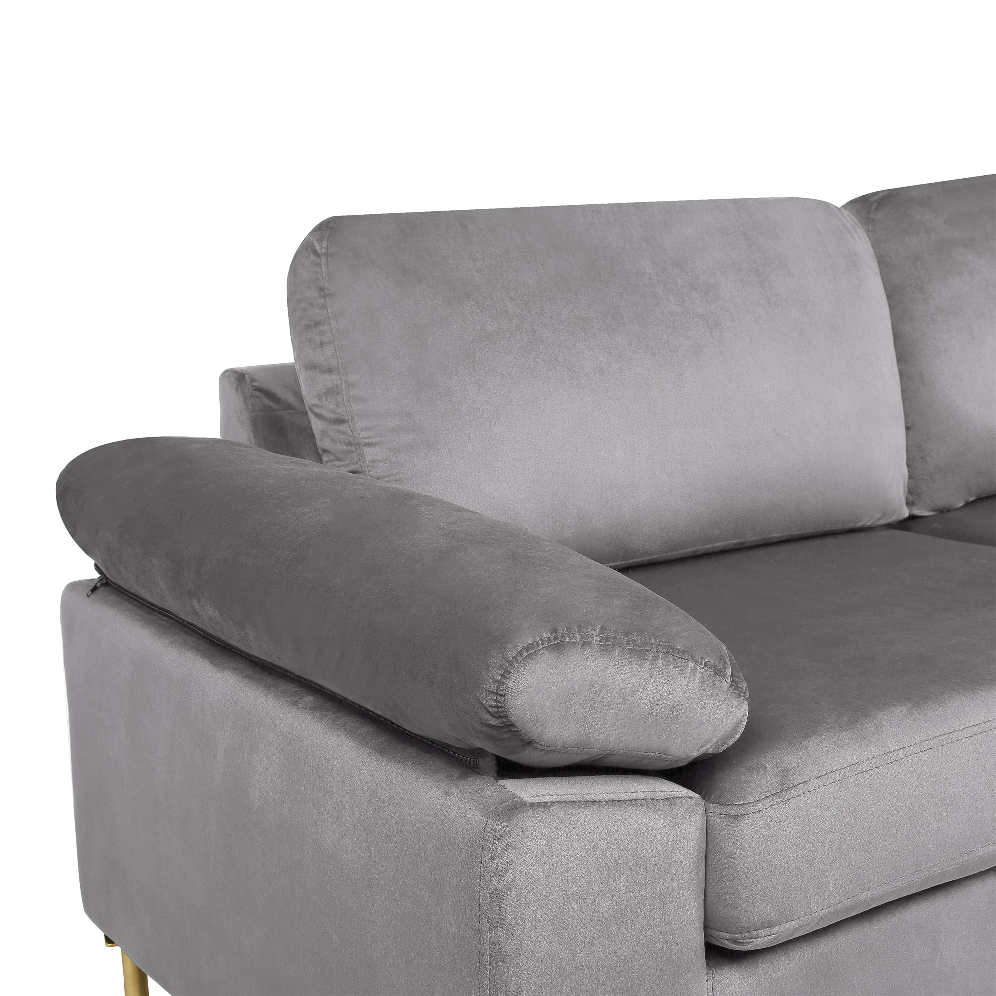 Aukfa 101" Velvet Sectional Sofa Pillow Top Arm Sleeper Couch for Living Room, Gray
