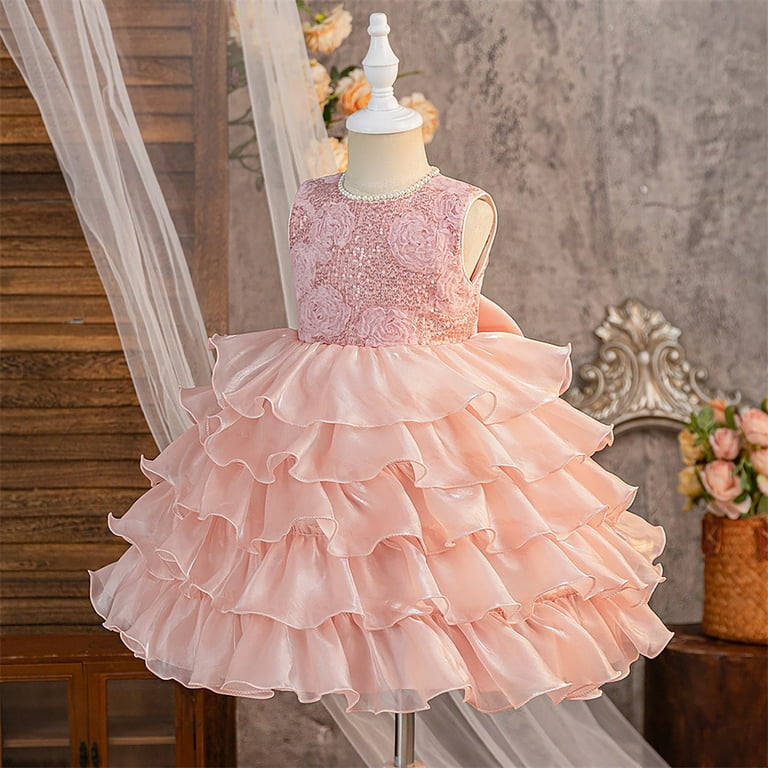 Kids Flower Girl Dress Pink Ruffle Tulle Dress Girls Birthday Dress  Hallowmas Dresses for Girls 7-8 year - Walmart.com