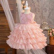 Kids Pink Dress for Girls Ruffle Sleeveless Tulle Flower Girl Dress Rainbow Tutu Princess Skirt Princess Dress Up for Girls 3-4 Years