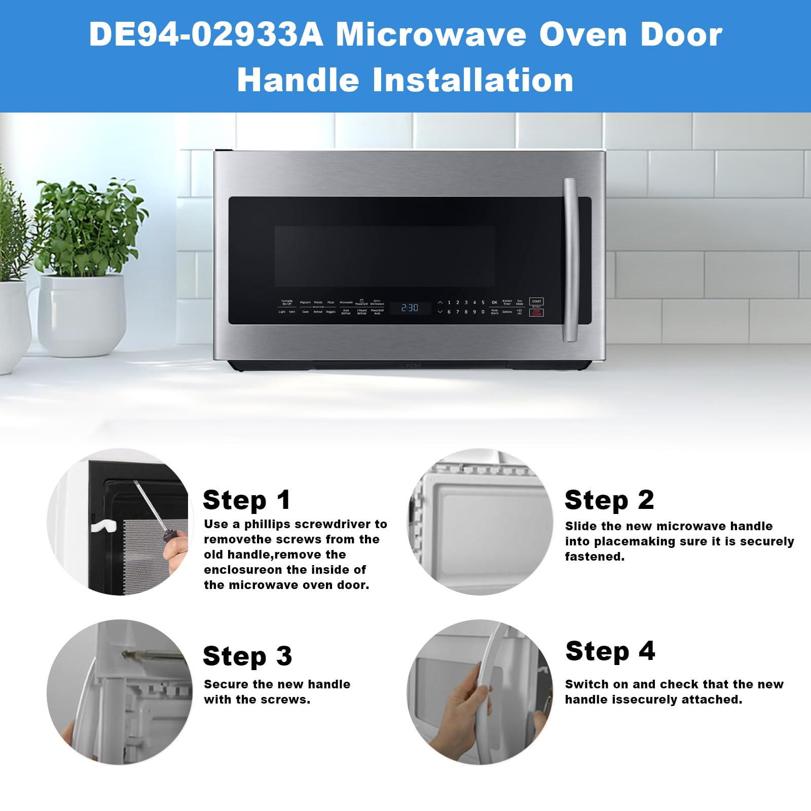 Upgraded  DE94-02933A Microwave Door Handle Compatible with Samsung Microwaves Handle Replacement for DE64-02522A 2448710 AP5622966 PSP4239327 PS4239327