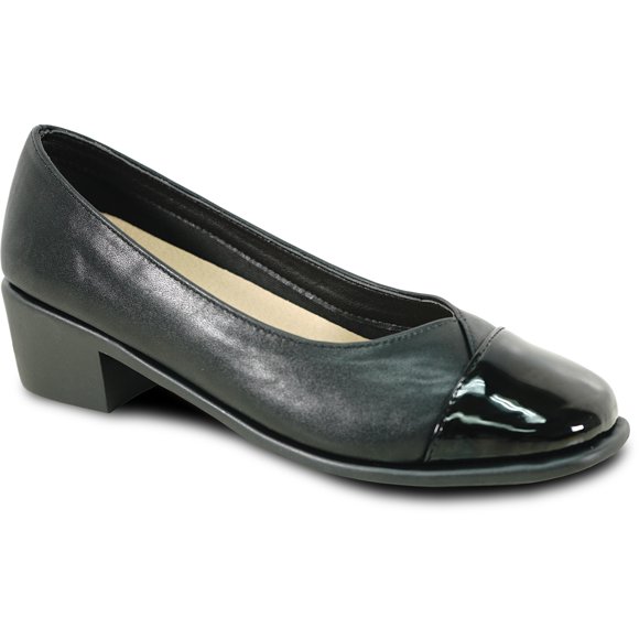 kozi Women Comfort Dress Shoe Slip-On Loafer Pump OY3244 Round Toe Heel 1.75 Inch Removable Insole Black Size 6