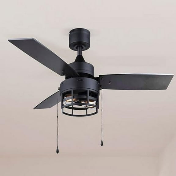 Canarm Attley Matte Black 42" Ceiling Fan – Contemporary Style with 3 MDF Blades, Efficient Downrod Mount, Pull Chains, Bulbs Included
