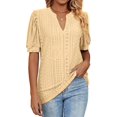 thumbnail image 2 of Camisas de mujer Casual con cuello en V Camisetas Puff Manga corta Verano Tops Túnica Blusas S-XXLYellowMedium esquí esquí Gafas de esquí, 2 of 4