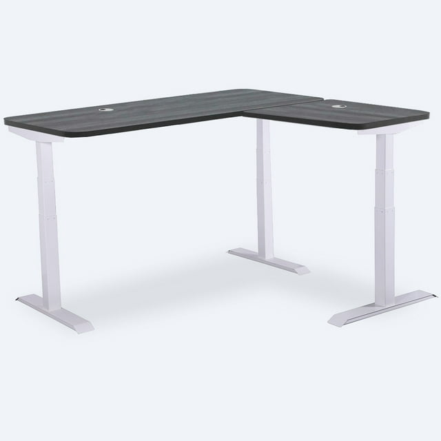MotionGrey Standing Desk L Shape with White Frame and Black Tabletop