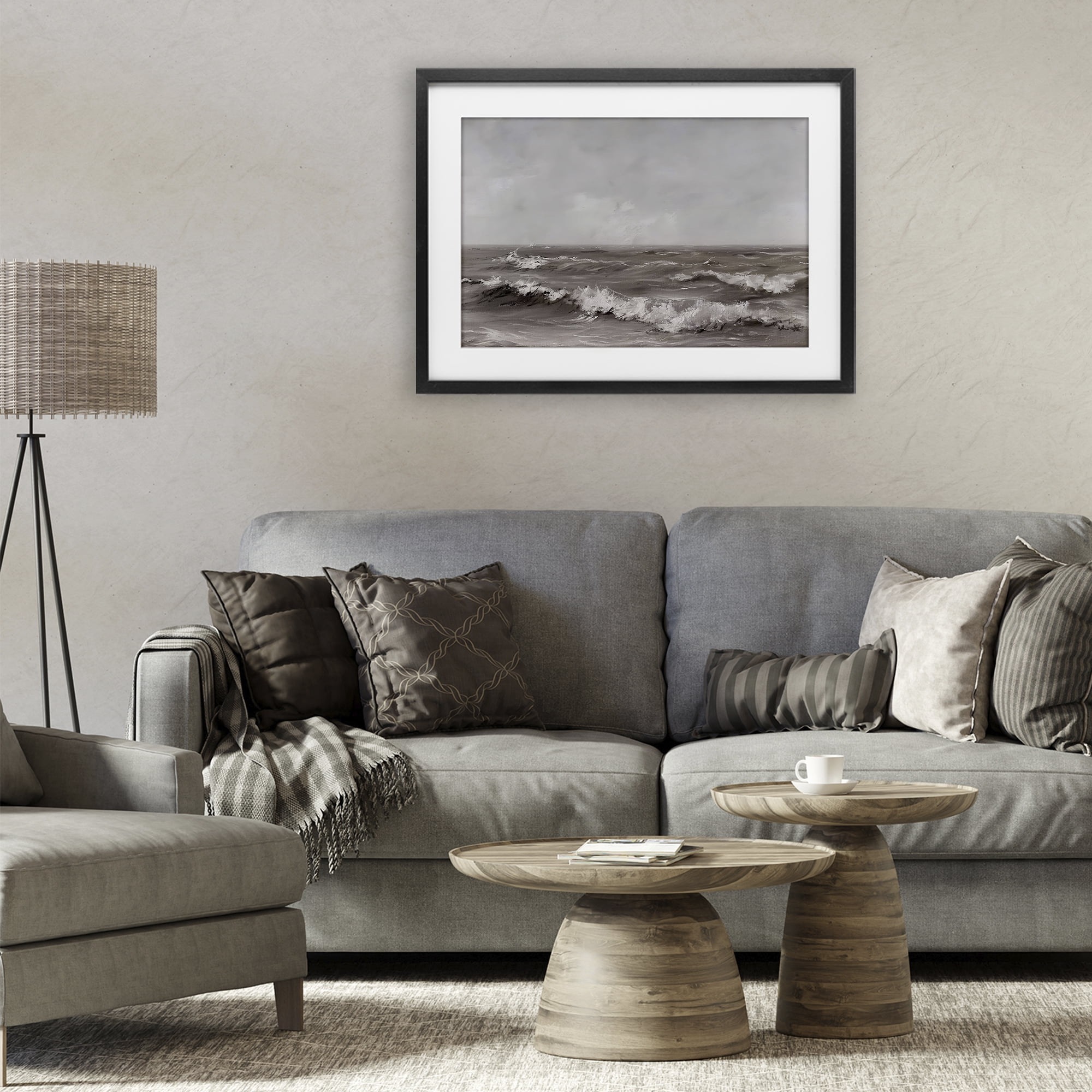 Stupell Industries Monochrome Sea Ripples Black Framed Print Under Glass, design by Jacky Ngan