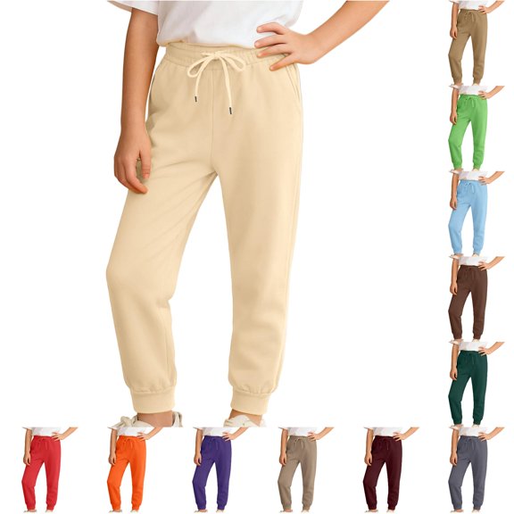 Huowey Toddler Kids Boys Jogger Pants Sweatpants Wide Leg Elastic Waistband With Pockets Comfort Casual Sportwear Ankle-Tied Relaxed Solid Color Trousers Dailywear,Beige,3-4 Years