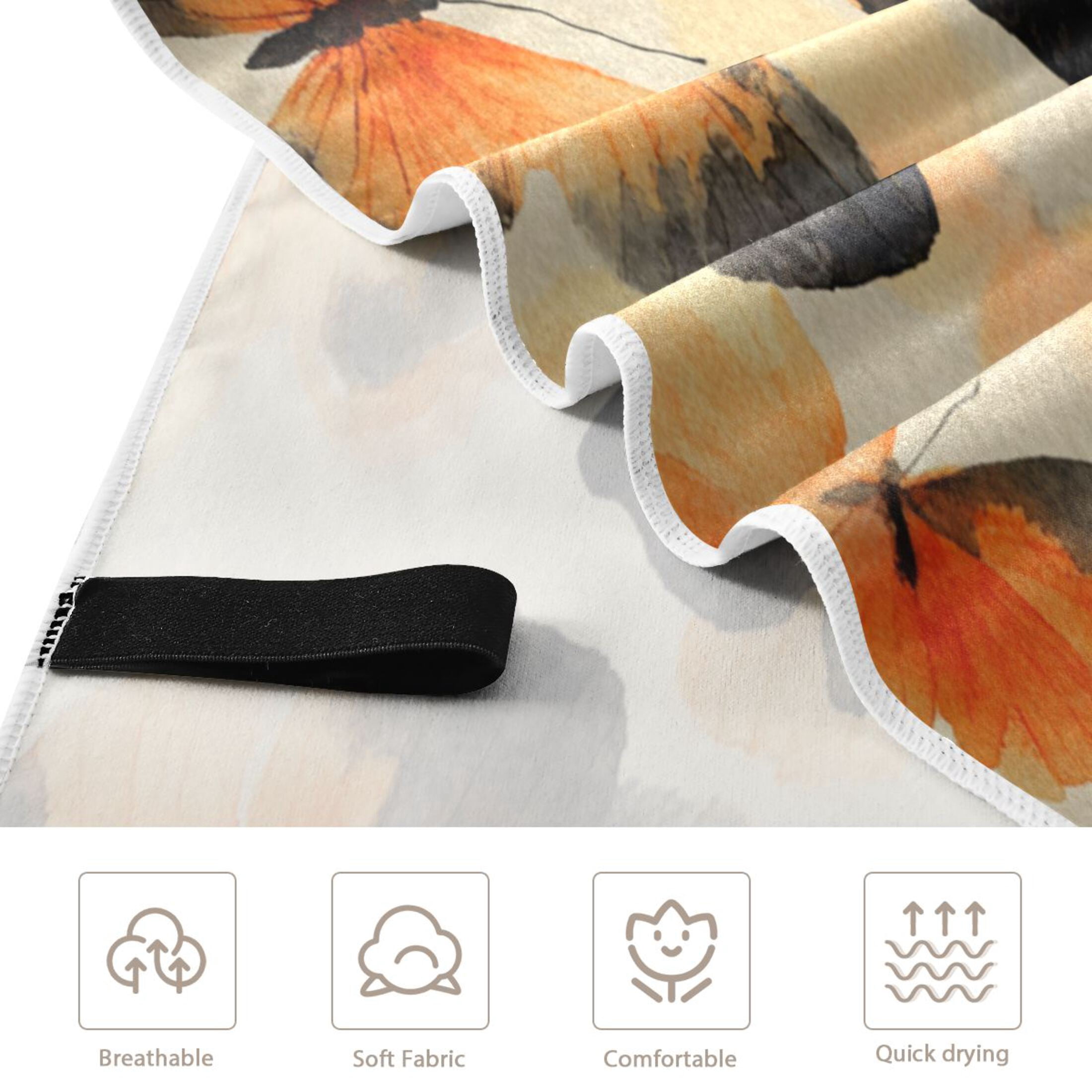 Qxltty Orange Black Butterfly Beach Towel Sand Free Bath Towel Absorbent Quick Dry Soft Lightweight Blanket for Travel Gym Camping 71x31in