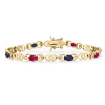 Gem Stone King 18K Yellow Gold Plated Silver Red Ruby and Blue Sapphire and Lab Grown Diamond Bracelet for Women | 4.63 Cttw | Gemstone July Birthstone | Oval 6X4MM | Length 7.25 inches