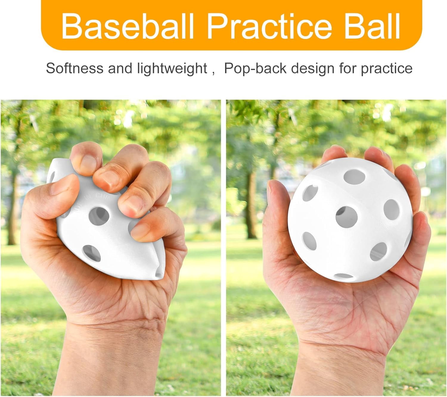 12/100 Pack Baseball Practice Balls Plastic Training Balls Lightweight Hollow Softballs with a Drawstring Bag for Hitting, Baseball Training Indoor Outdoor Use