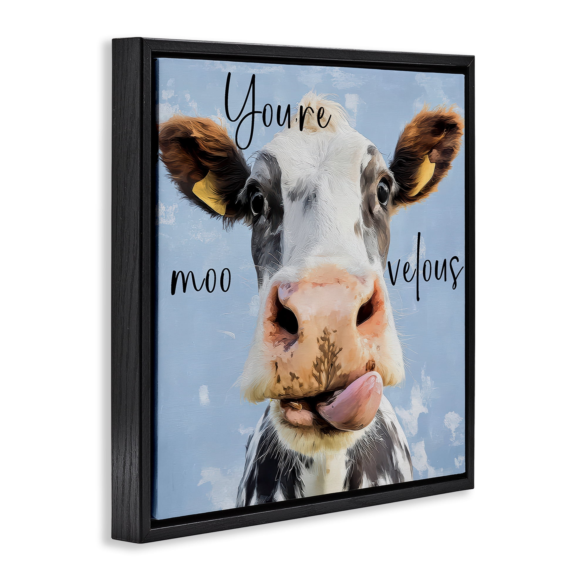 Stupell Industries You're Moo-velous Cow Black Framed Floater Canvas Wall Art, design by Kim Curinga