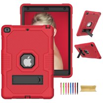 ELEHOLD iPad 9th Generation Case, iPad 8th Generation Case, iPad 7th Generation Case, Hybrid Shockproof Rugged Drop Protection Cover with Kickstand for iPad 10.2" 2021/2020/2019 Released,Red   Black